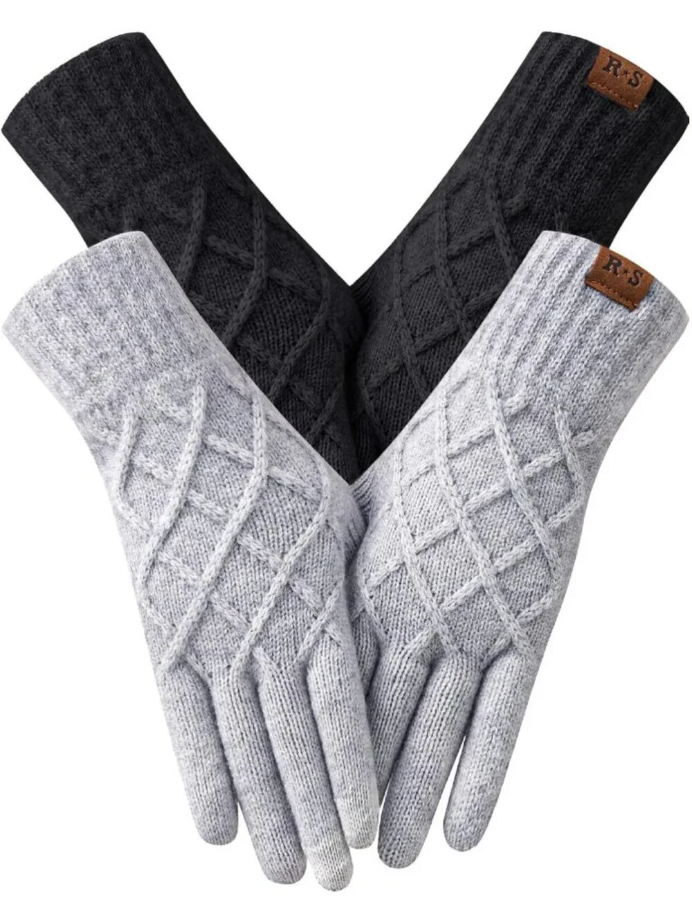 Warm Touchscreen Winter Gloves for Women - 2 Pairs, Thermal Knit, Elastic Fit